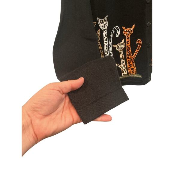 Vintage Terazzo Women Embroidered Sweater Cardigan Halloween Cat Lady Moon Witch - Picture 9 of 10